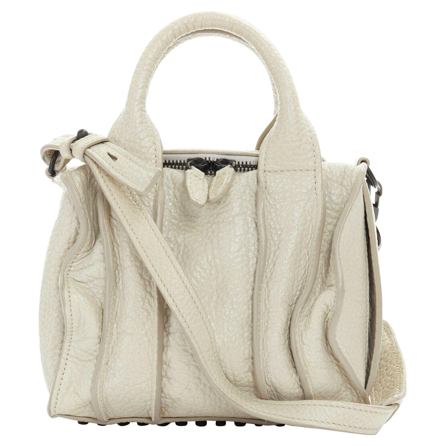 ALEXANDER WANG Rockie grey pebble leather black stud base small duffel bag