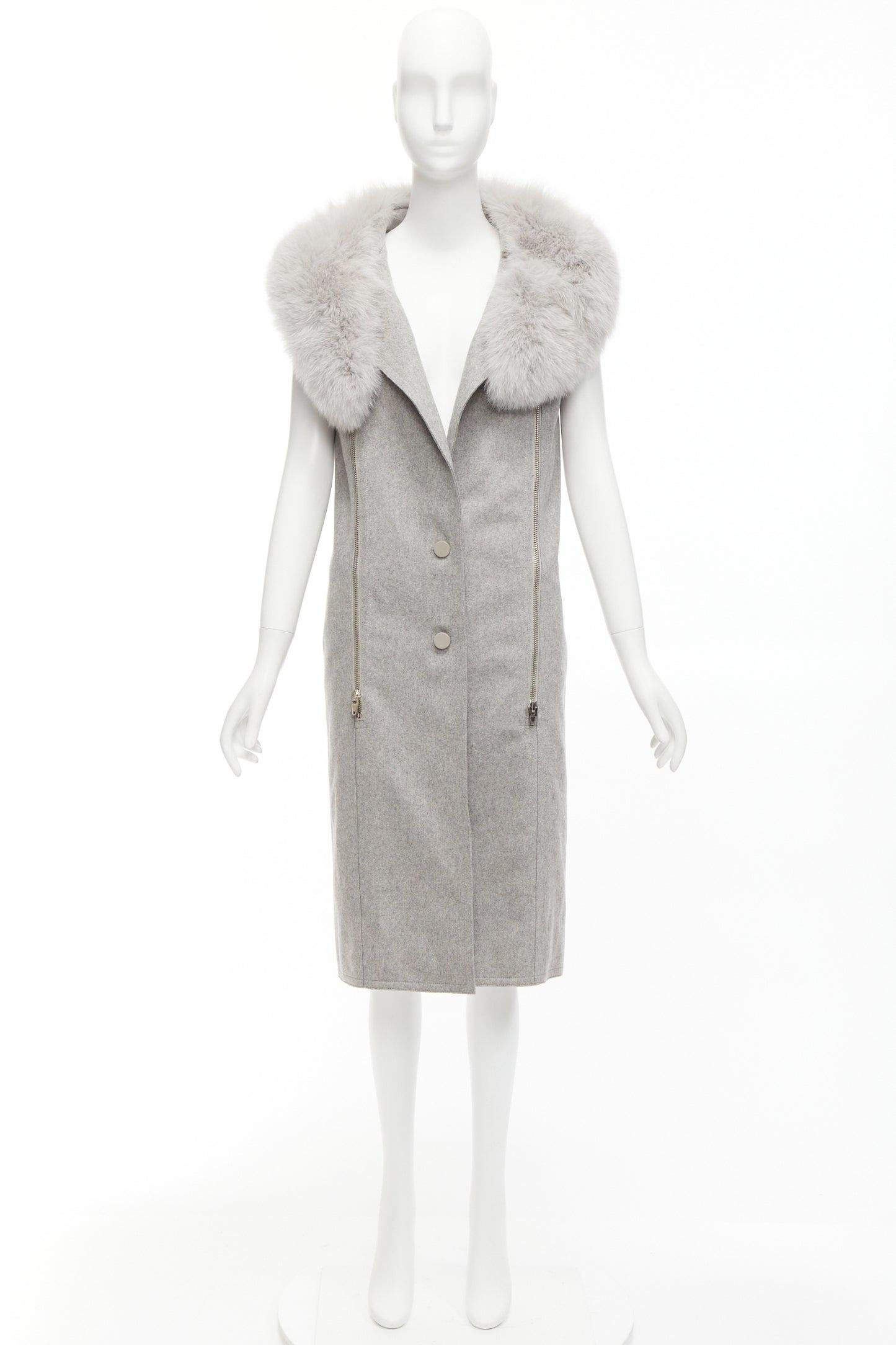 ALEXANDER WANG Saga Furs grey fur collar virgin wool blend vest dress US4 S For Sale 6