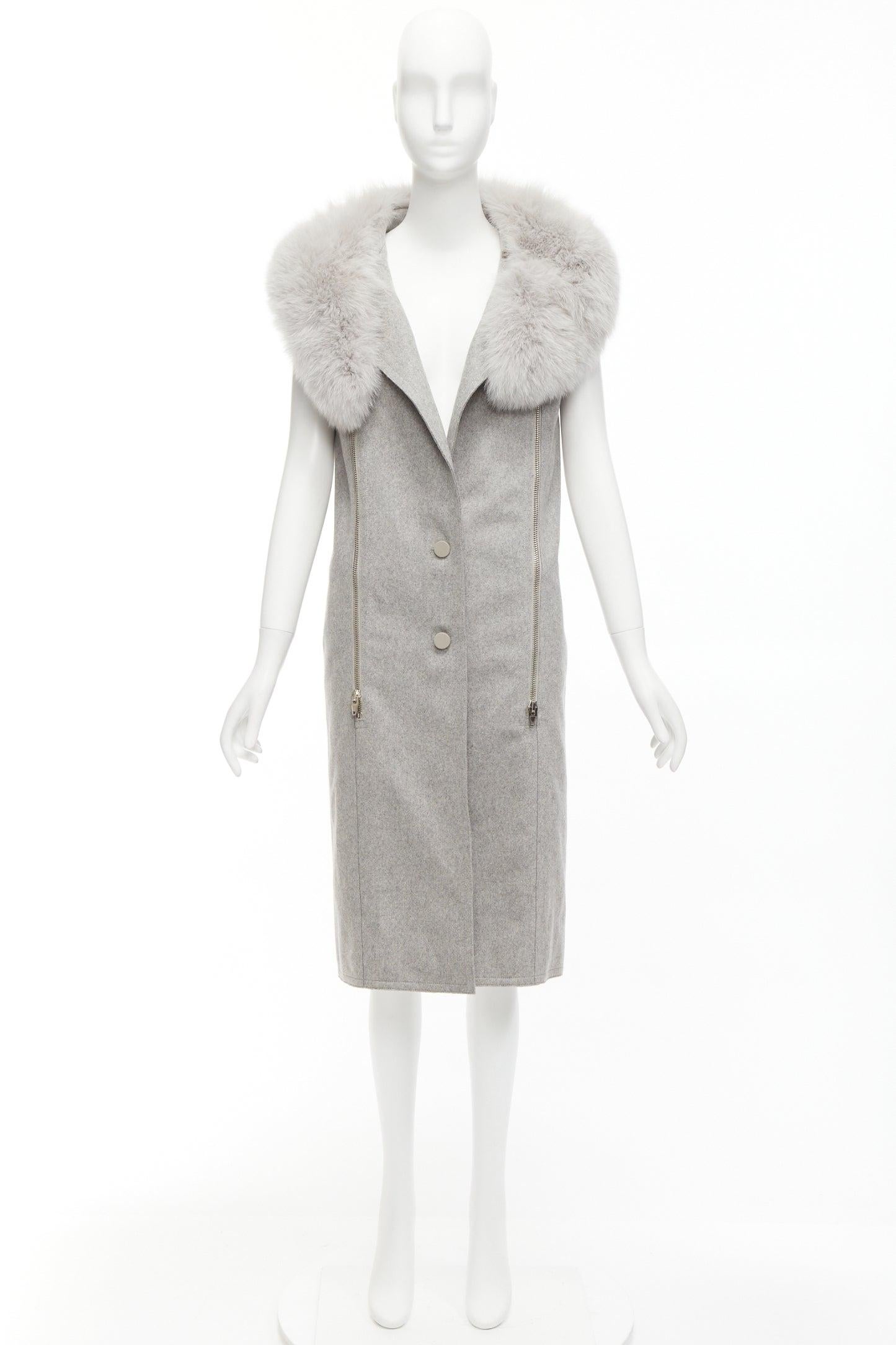 ALEXANDER WANG Saga Furs grey fur collar virgin wool blend vest dress US4 S For Sale 5