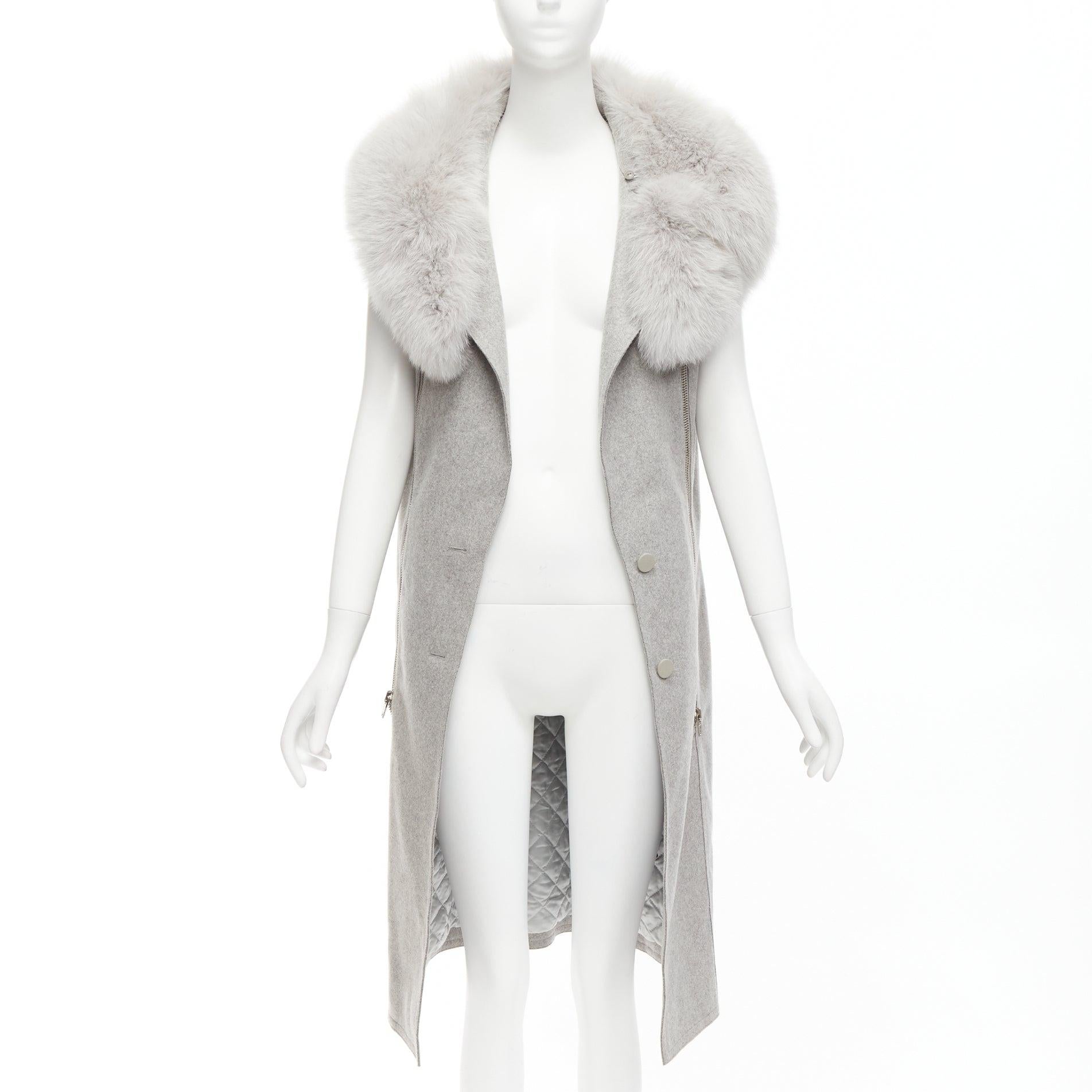 ALEXANDER WANG Saga Furs grey fur collar virgin wool blend vest dress US4 S In Excellent Condition For Sale In Hong Kong, NT