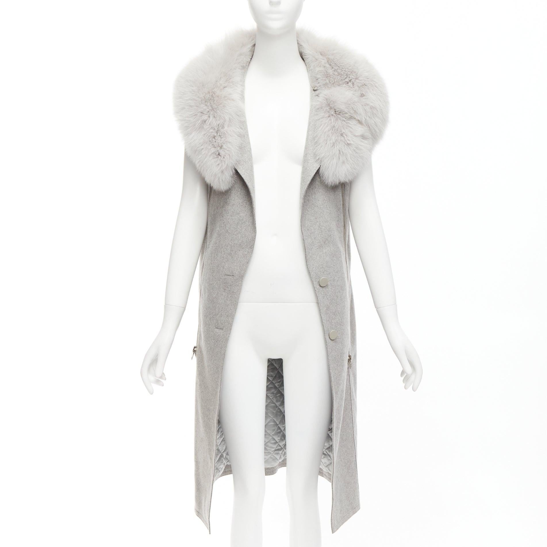 Gray ALEXANDER WANG Saga Furs grey fur collar virgin wool blend vest dress US4 S For Sale
