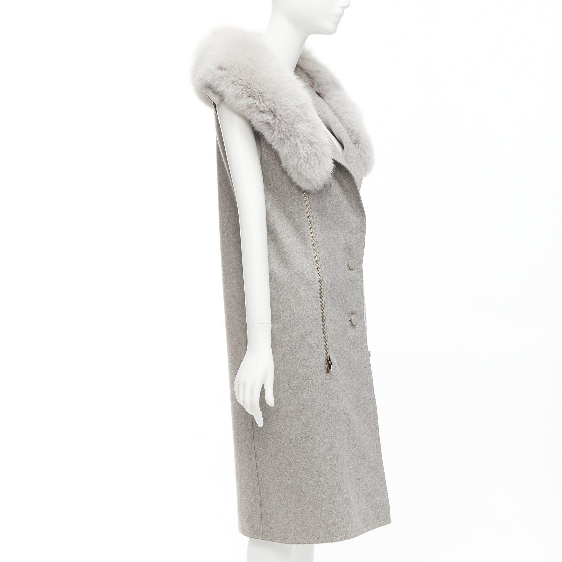 Women's ALEXANDER WANG Saga Furs grey fur collar virgin wool blend vest dress US4 S For Sale