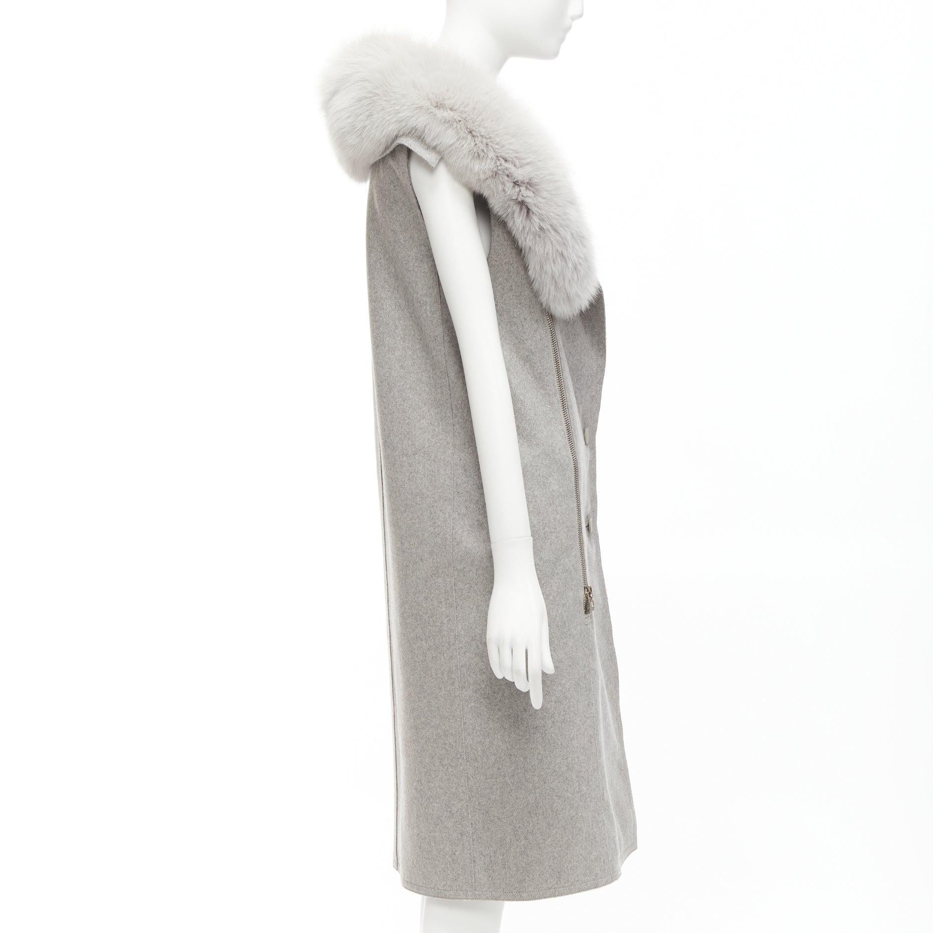 Women's ALEXANDER WANG Saga Furs grey fur collar virgin wool blend vest dress US4 S For Sale