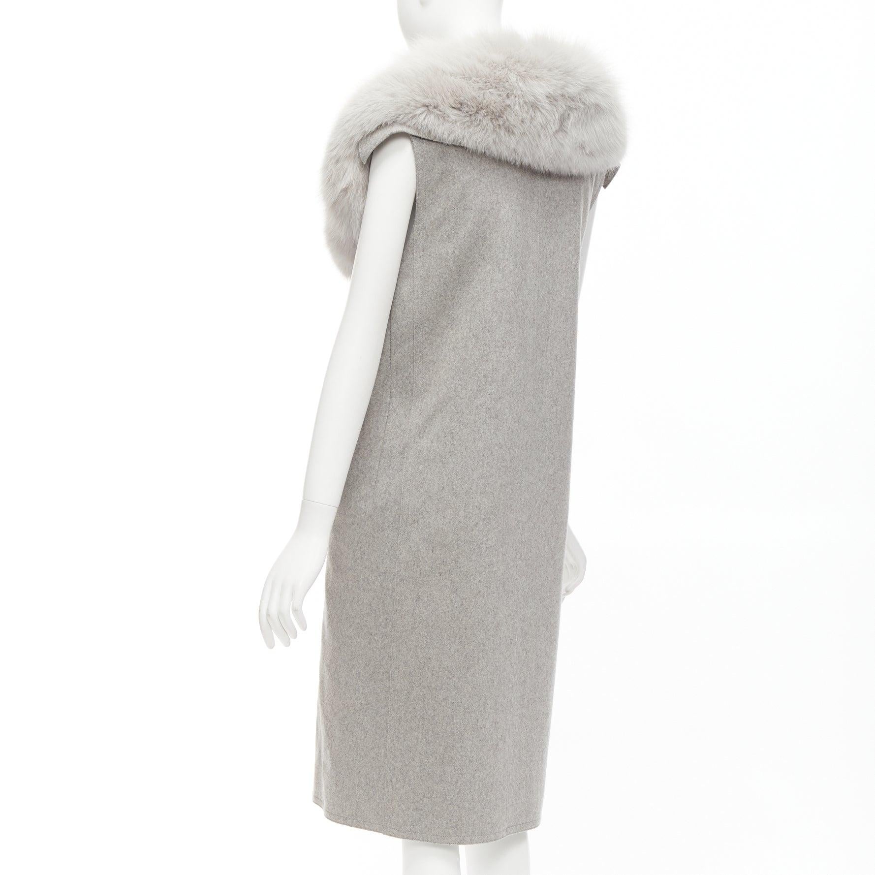 ALEXANDER WANG Saga Furs grey fur collar virgin wool blend vest dress US4 S For Sale 3