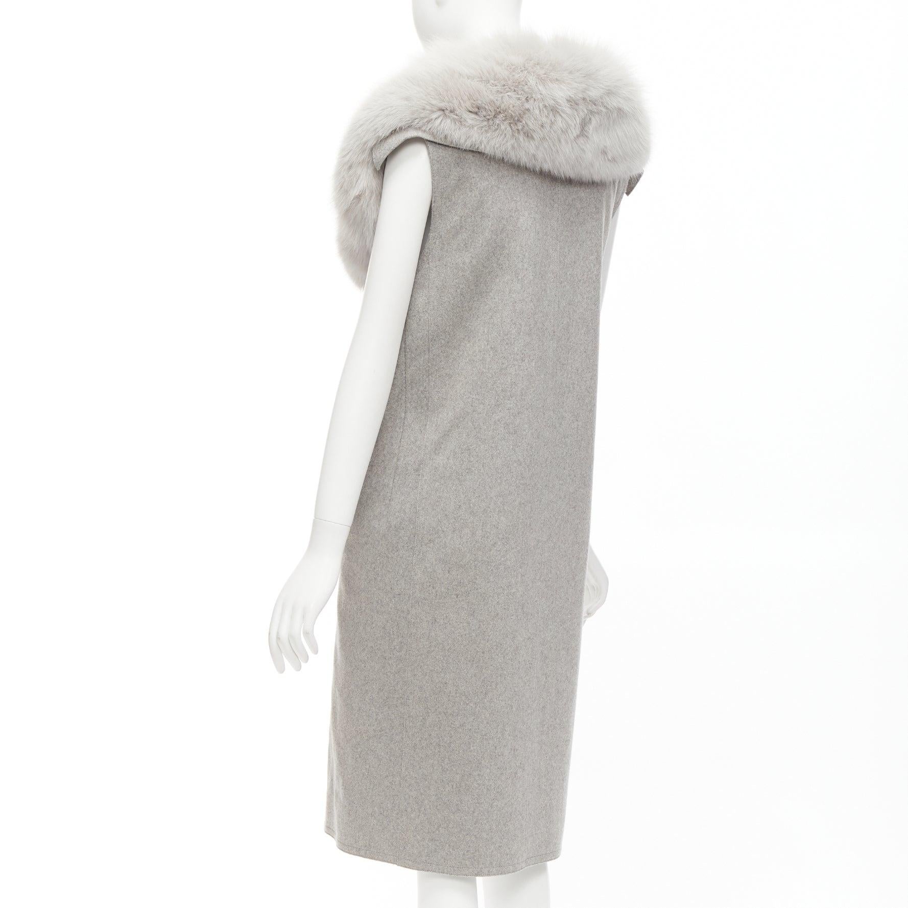 ALEXANDER WANG Saga Furs grey fur collar virgin wool blend vest dress US4 S For Sale 2