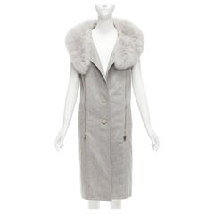 ALEXANDER WANG Saga Furs grey fur collar virgin wool blend vest dress US4 S