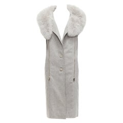 Alexander Wang Saga Furs, abito gilet in misto lana vergine con collo in pelliccia grigio US4 S