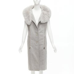 ALEXANDER WANG Saga Furs grey fur collar virgin wool blend vest dress US4 S