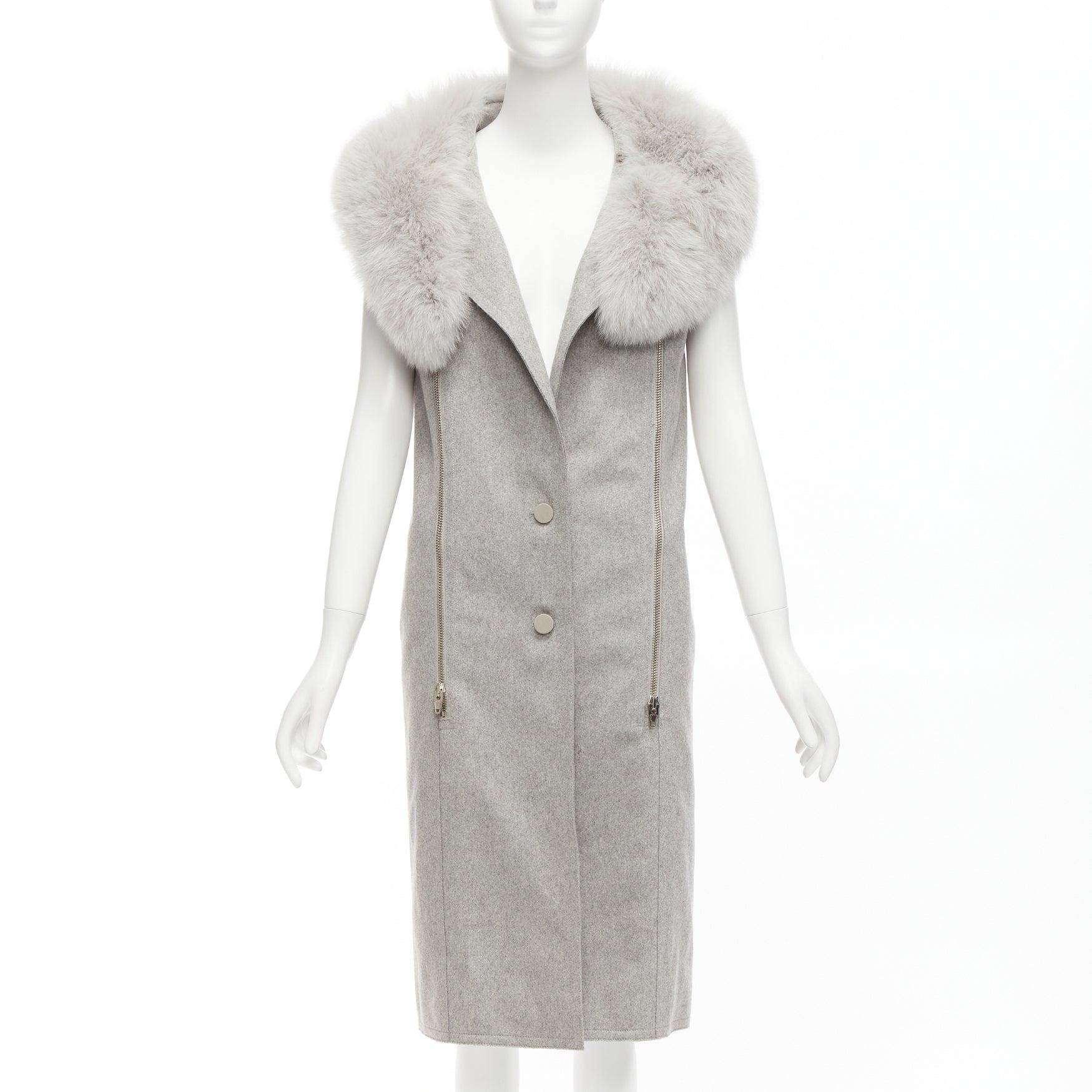 ALEXANDER WANG Saga Furs grey fur collar virgin wool blend vest dress US4 S For Sale