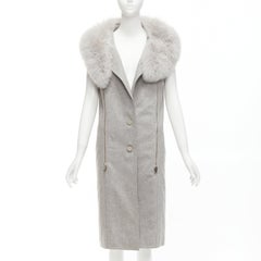 Alexander Wang Saga Furs, abito gilet in misto lana vergine con collo in pelliccia grigio US4 S