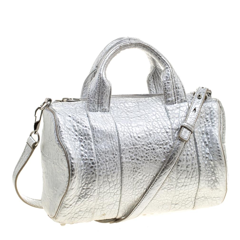 Women's Alexander Wang Silver Pebbled Leather Rocco Duffel Bag