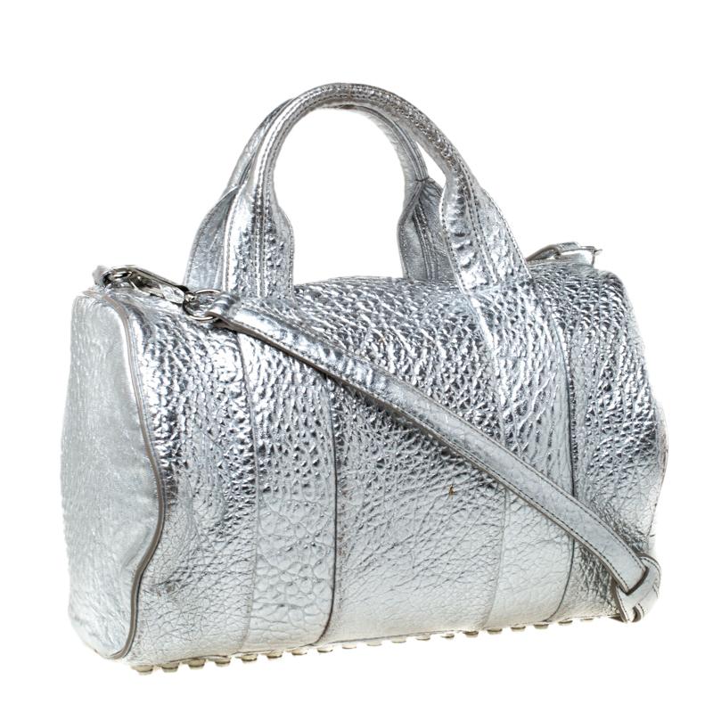 Women's Alexander Wang Silver Pebbled Leather Rocco Duffel Bag