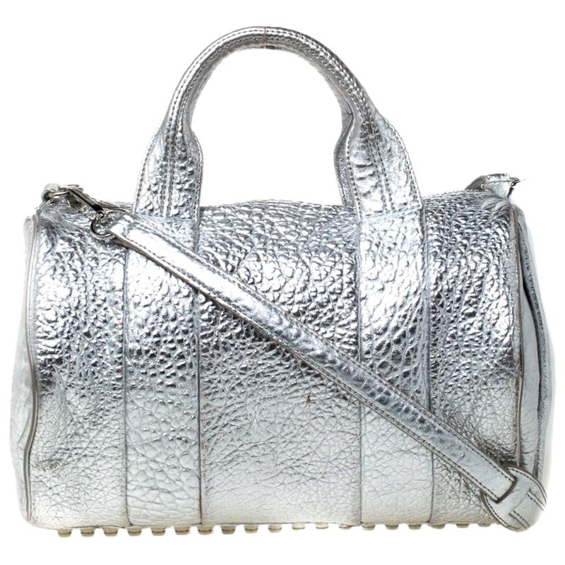 Alexander Wang Silver Pebbled Leather Rocco Duffel Bag