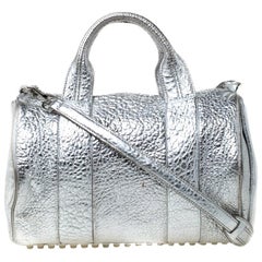 Used Alexander Wang Silver Pebbled Leather Rocco Duffel Bag