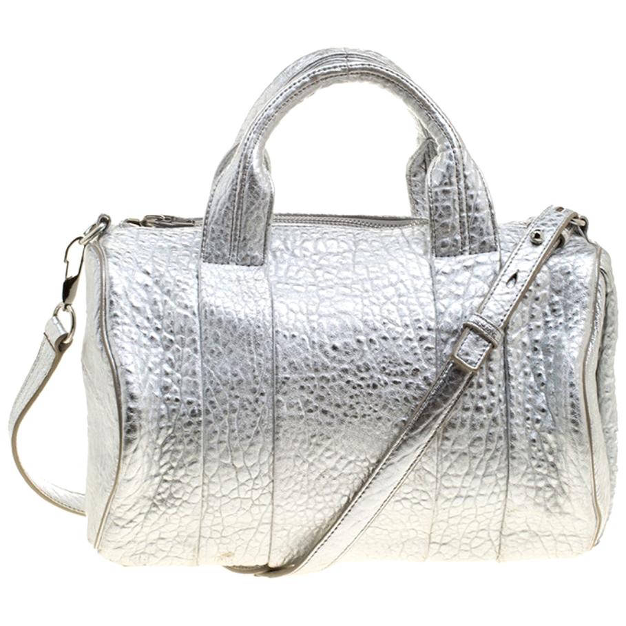 Alexander Wang Silver Pebbled Leather Rocco Duffel Bag