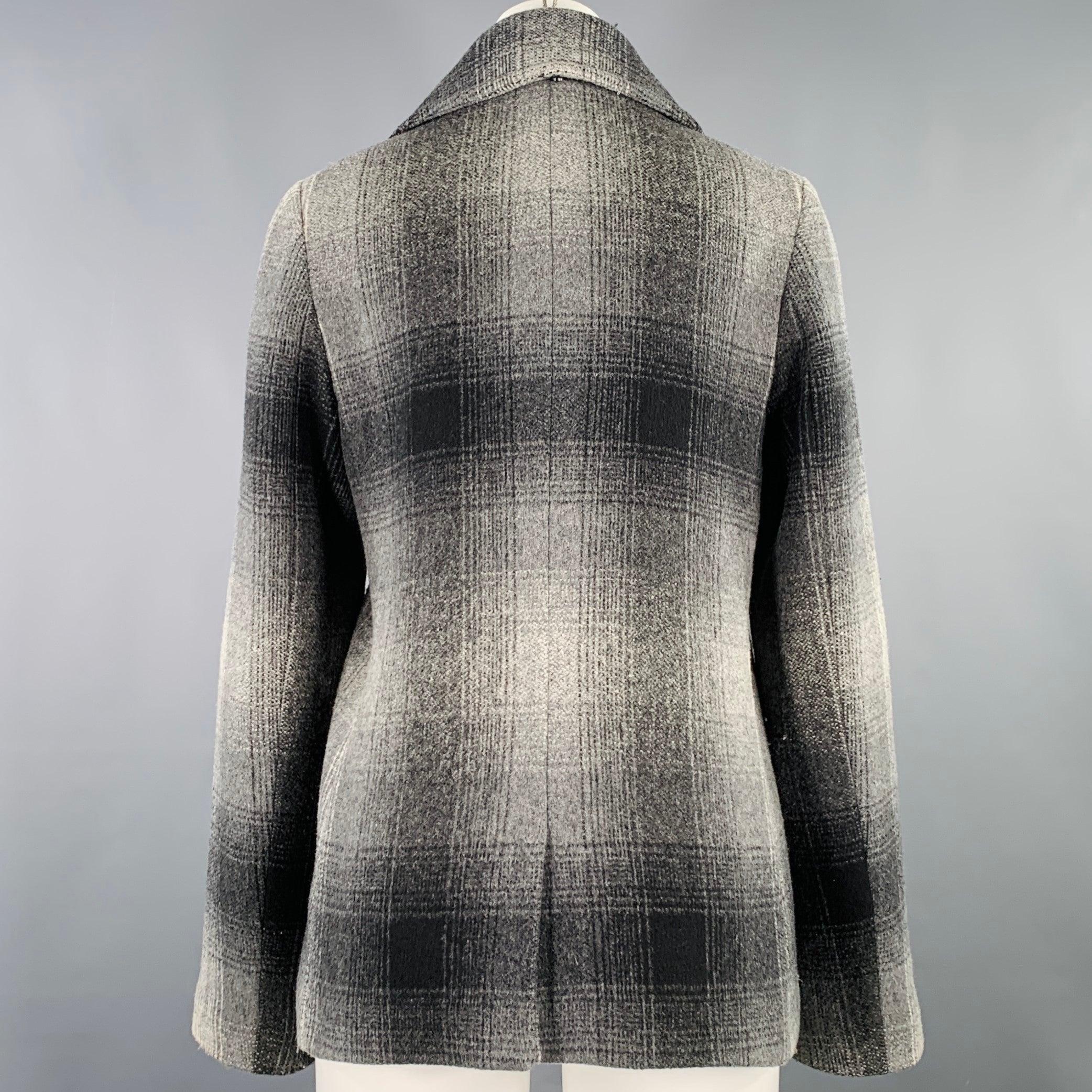 Gray ALEXANDER WANG Size 0 Grey Black White Wool Blend Plaid Jacket For Sale