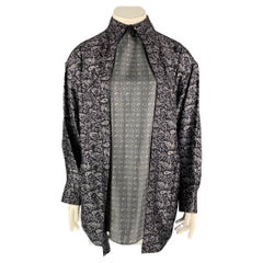 ALEXANDER WANG Size 10 Navy & Grey Paisley Silk Layered Shirt