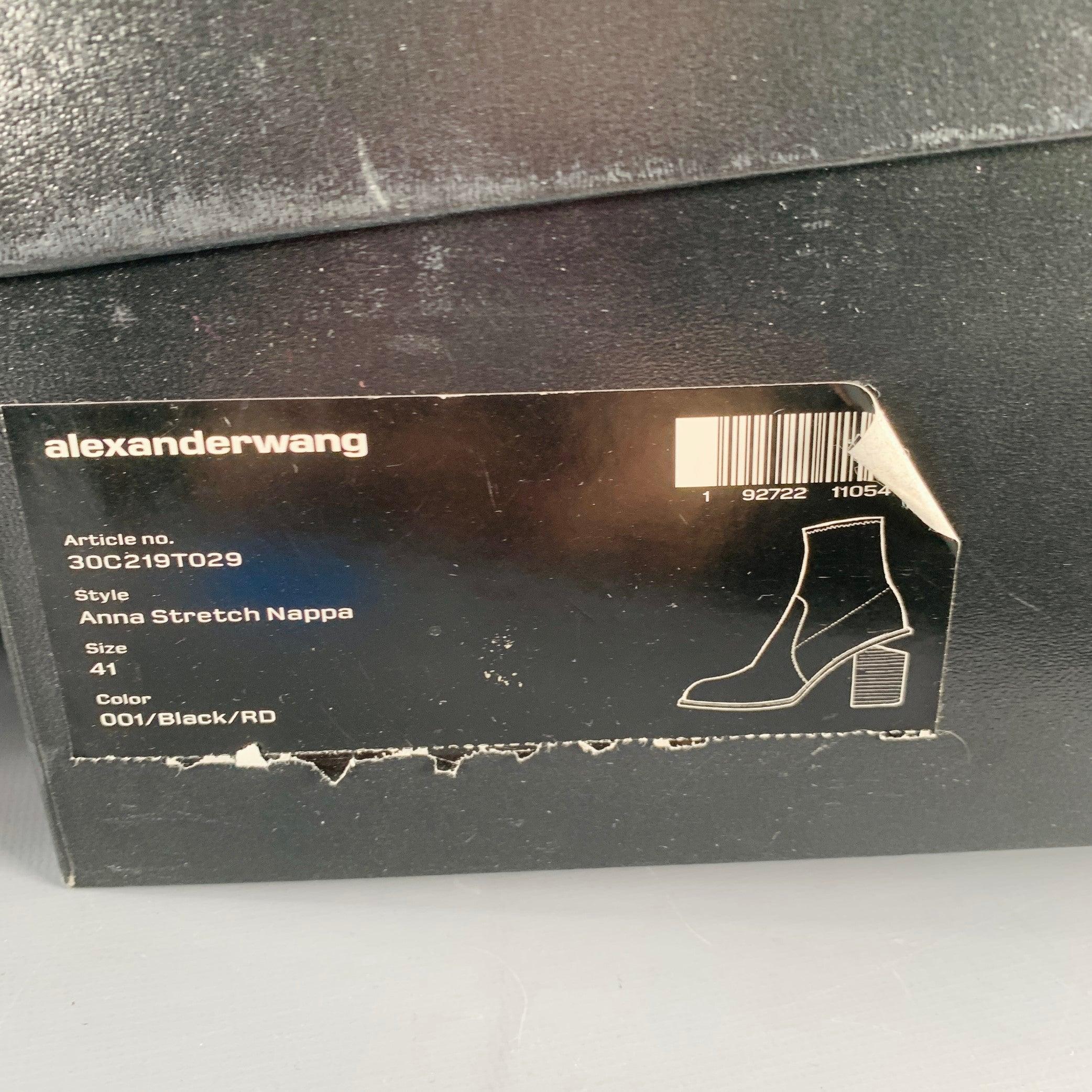 ALEXANDER WANG Size 11 Anna Black Lambskin Leather Stretch Cut Out Chunky Heel Boots For Sale 6