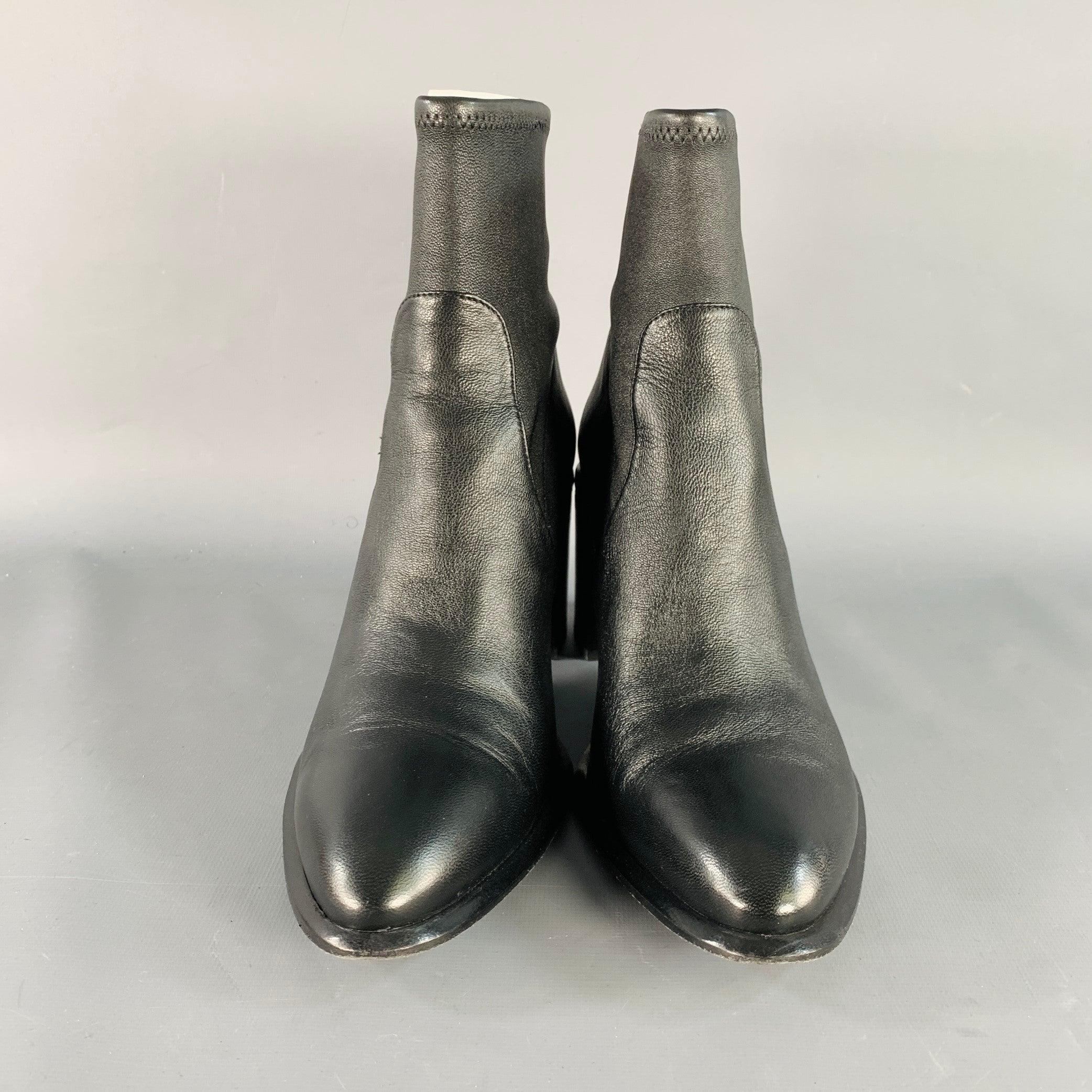 Women's ALEXANDER WANG Size 11 Anna Black Lambskin Leather Stretch Cut Out Chunky Heel Boots For Sale