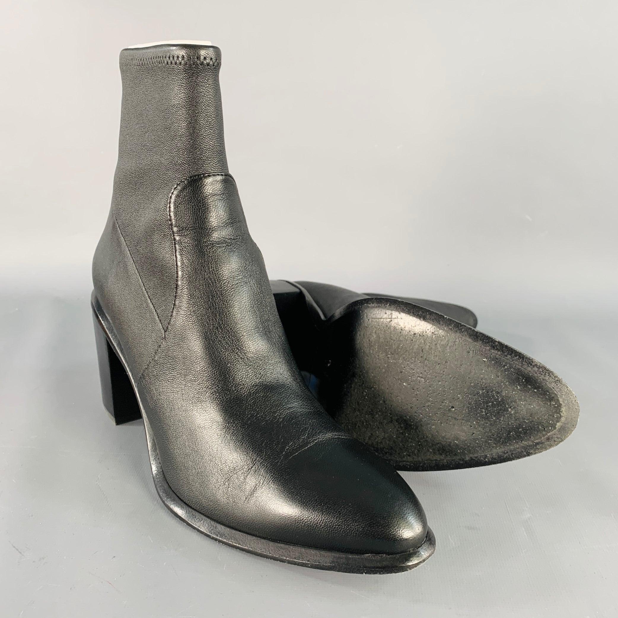 ALEXANDER WANG Size 11 Anna Black Lambskin Leather Stretch Cut Out Chunky Heel Boots For Sale 1