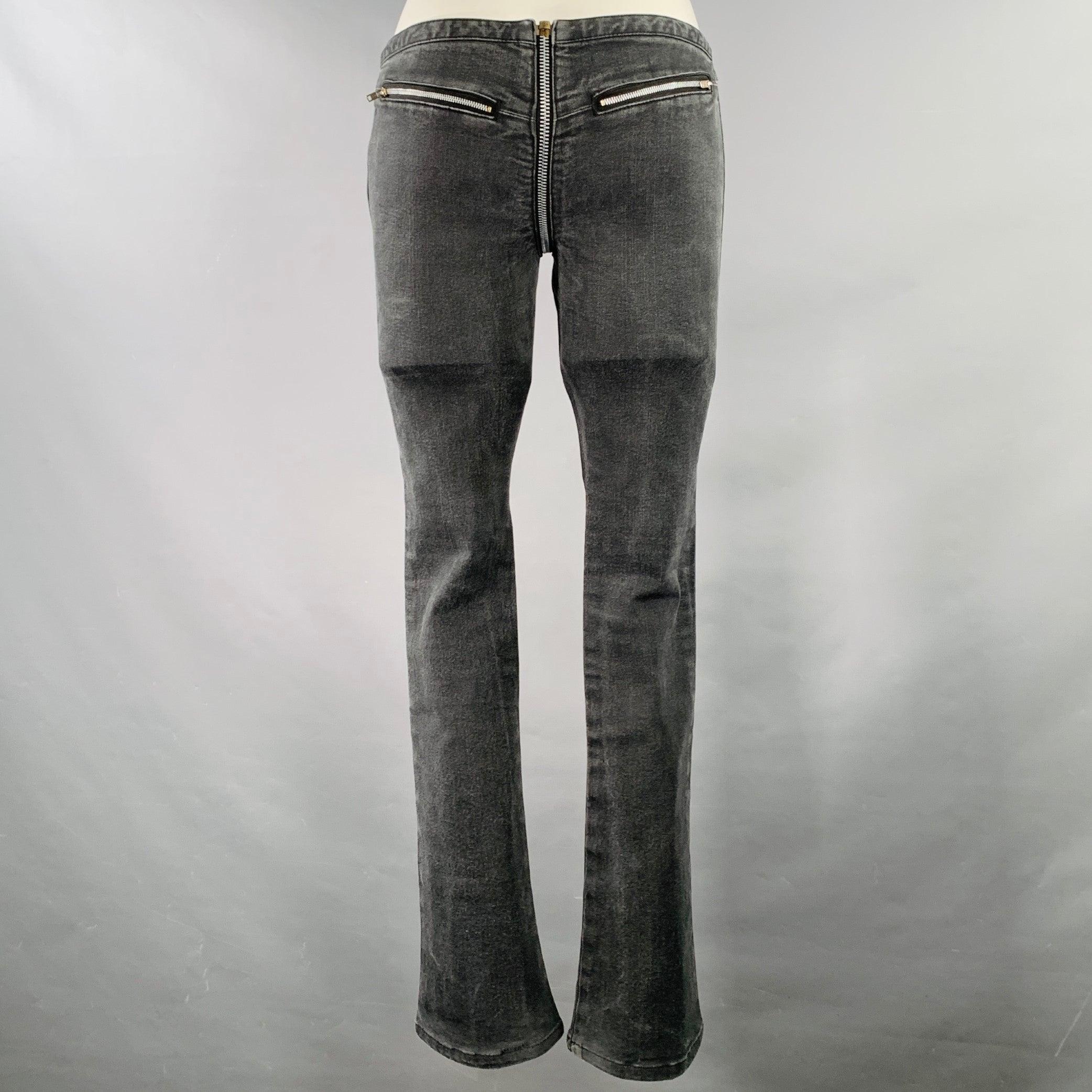 ALEXANDER WANG Talla 25 Gris Carbón Mezcla de Algodón Pantalones Casual Acampanados con Cremallera Negro en venta