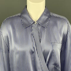 ALEXANDER WANG Size 4 Blue & White Striped Silk Blend Blouse Bodysuit