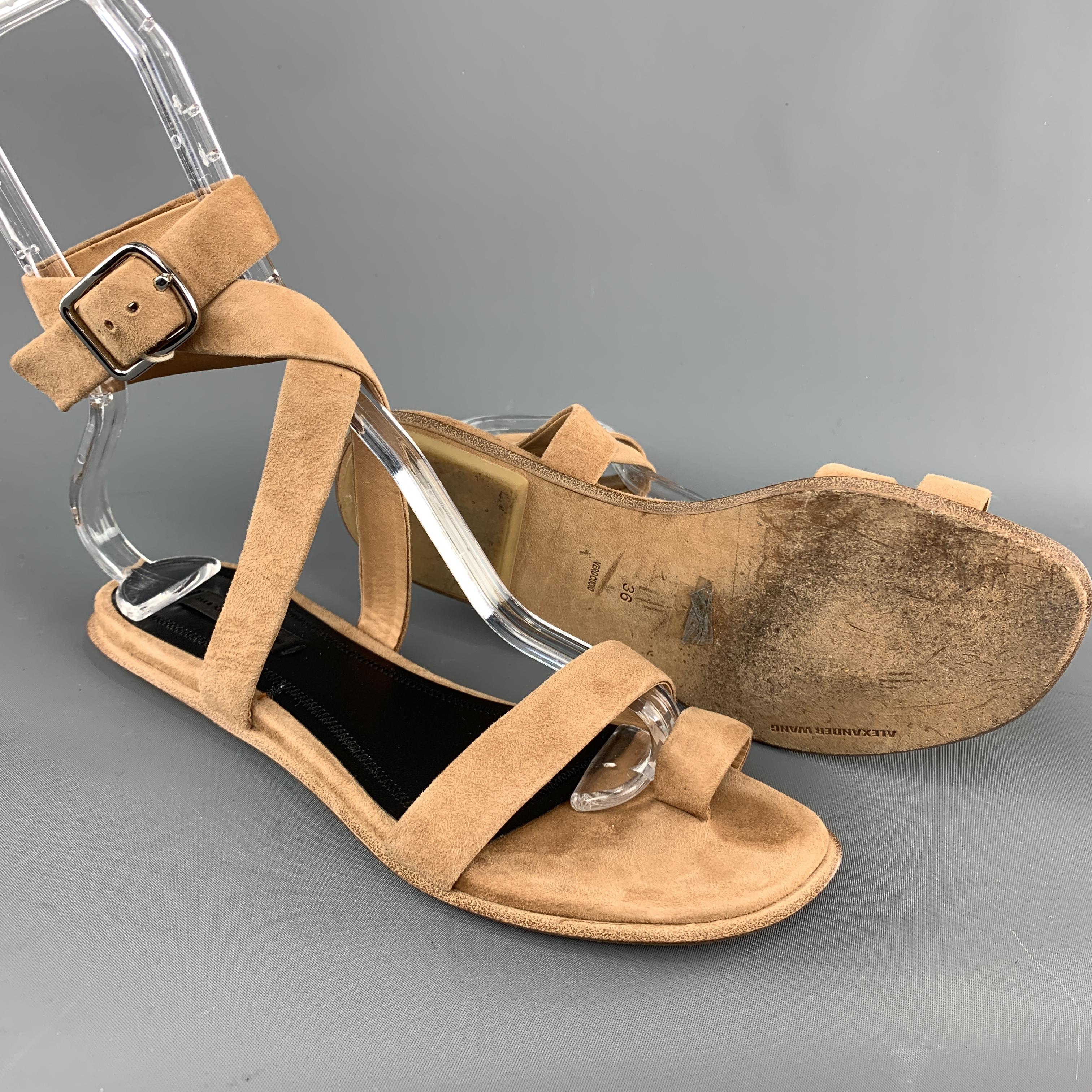 Beige ALEXANDER WANG Size 6 Tan Suede Ankle Strap NAURA Sandals