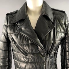 ALEXANDER WANG Taille 8 Veste Moto Racer en cuir matelassé noir