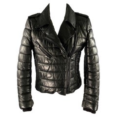 ALEXANDER WANG Taille 8 Veste Moto Racer en cuir matelassé noir