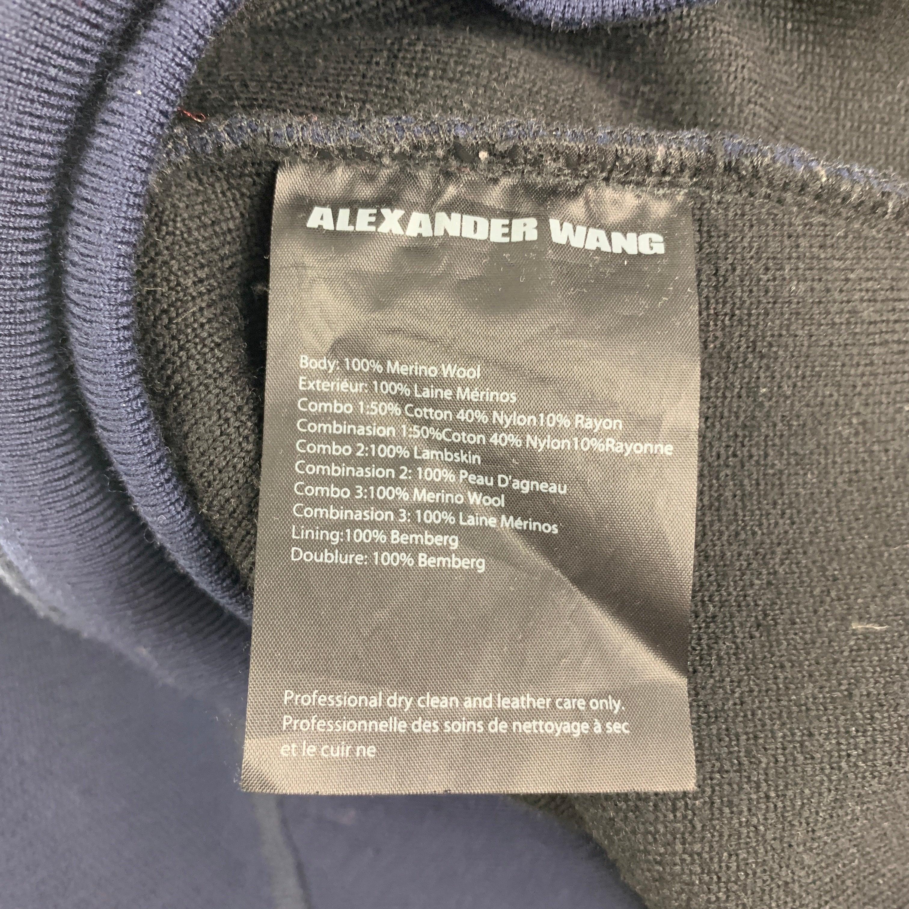 ALEXANDER WANG Size L Navy Black Mixed Materials Crew-Neck Pullover 1