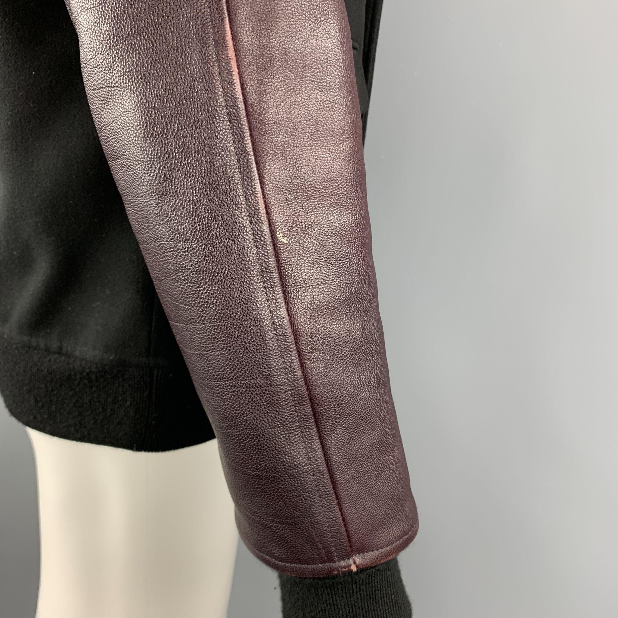 ALEXANDER WANG Size M Black & Burgundy Wool Leather Sleeves Jacket In Good Condition In San Francisco, CA