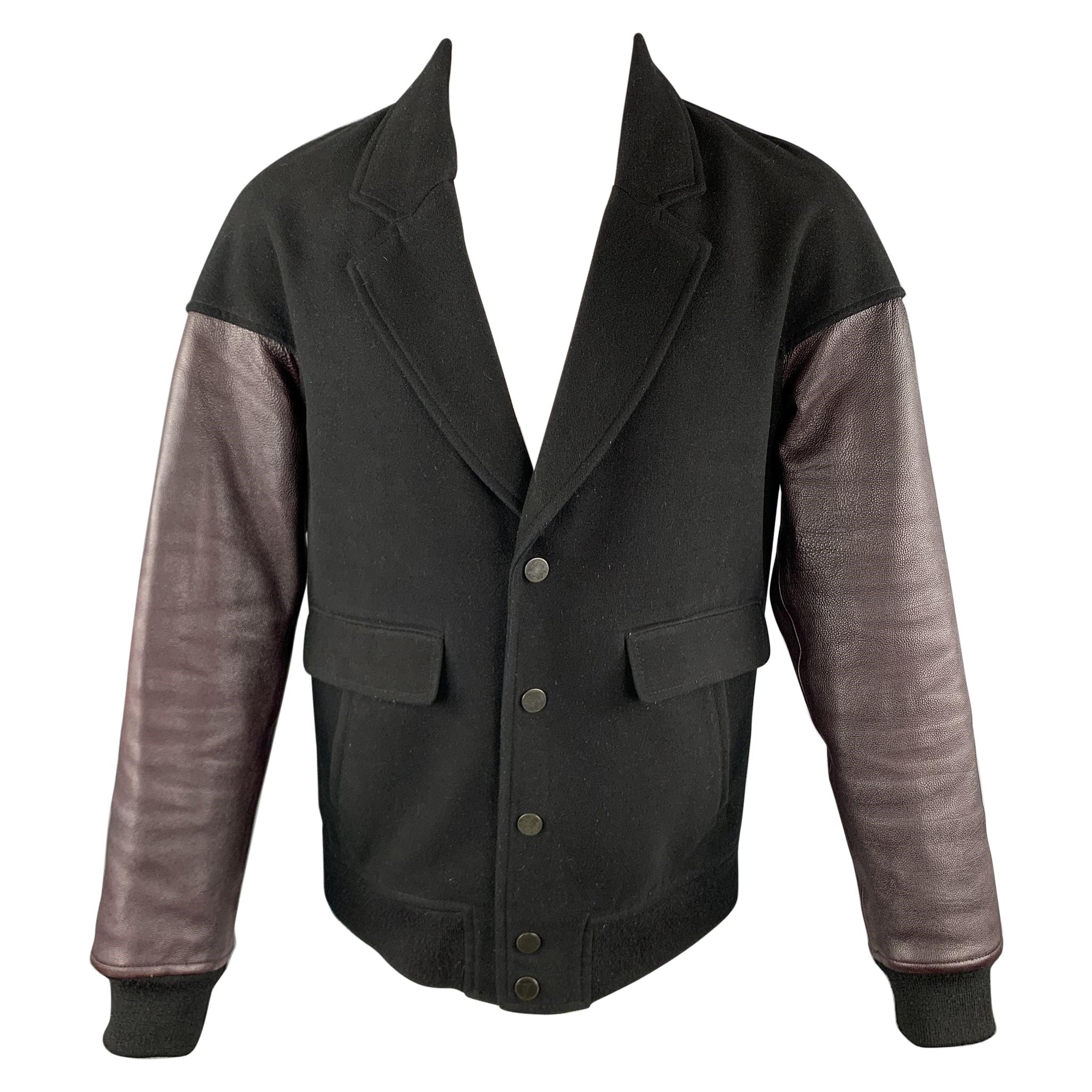 ALEXANDER WANG Size M Black & Burgundy Wool Leather Sleeves Jacket