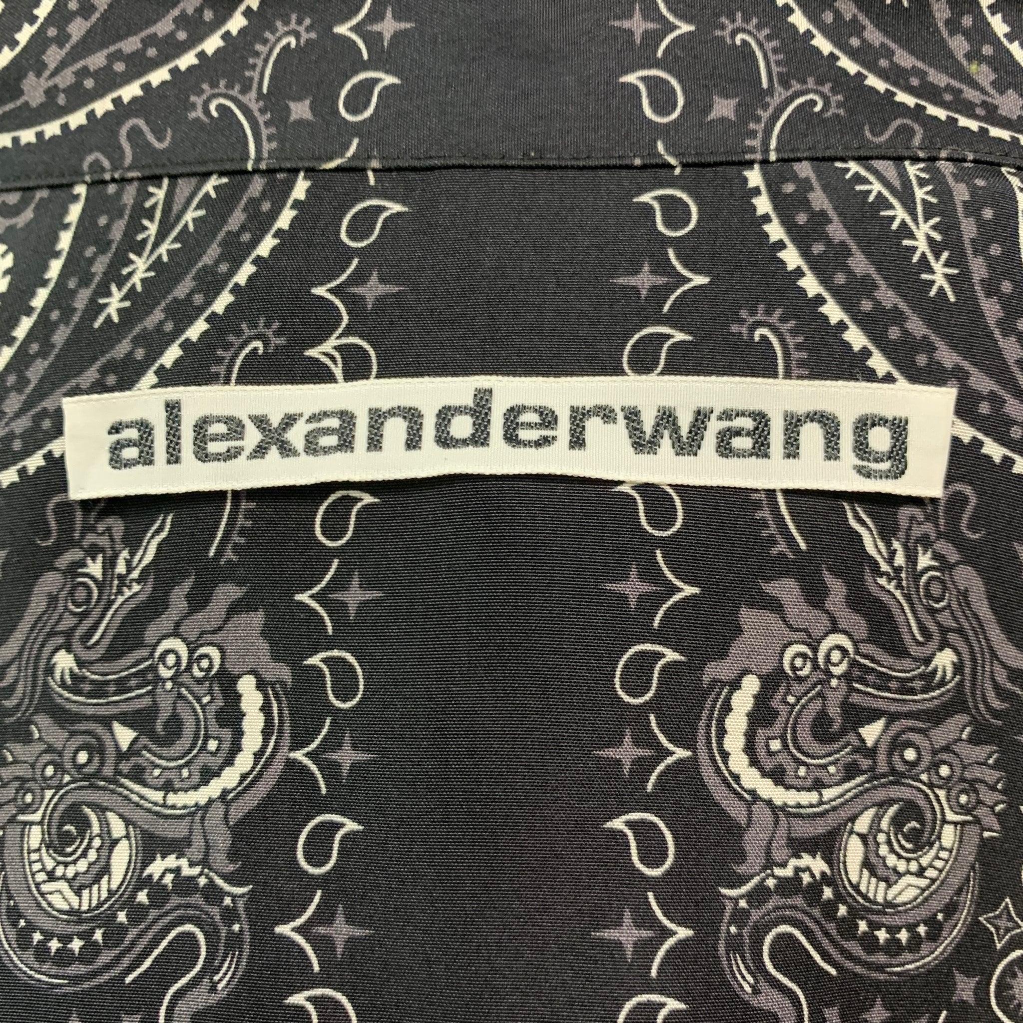 ALEXANDER WANG Size XL Black Bandana Silk Camp Short Sleeve Shirt For Sale 1