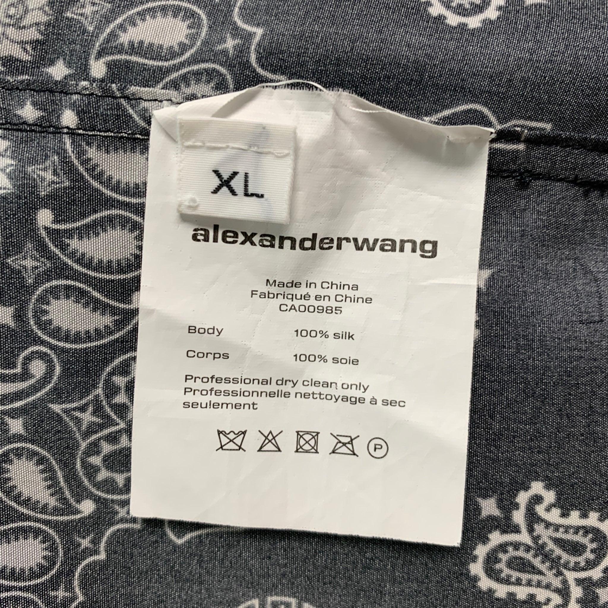 ALEXANDER WANG Size XL Black Bandana Silk Camp Short Sleeve Shirt For Sale 2