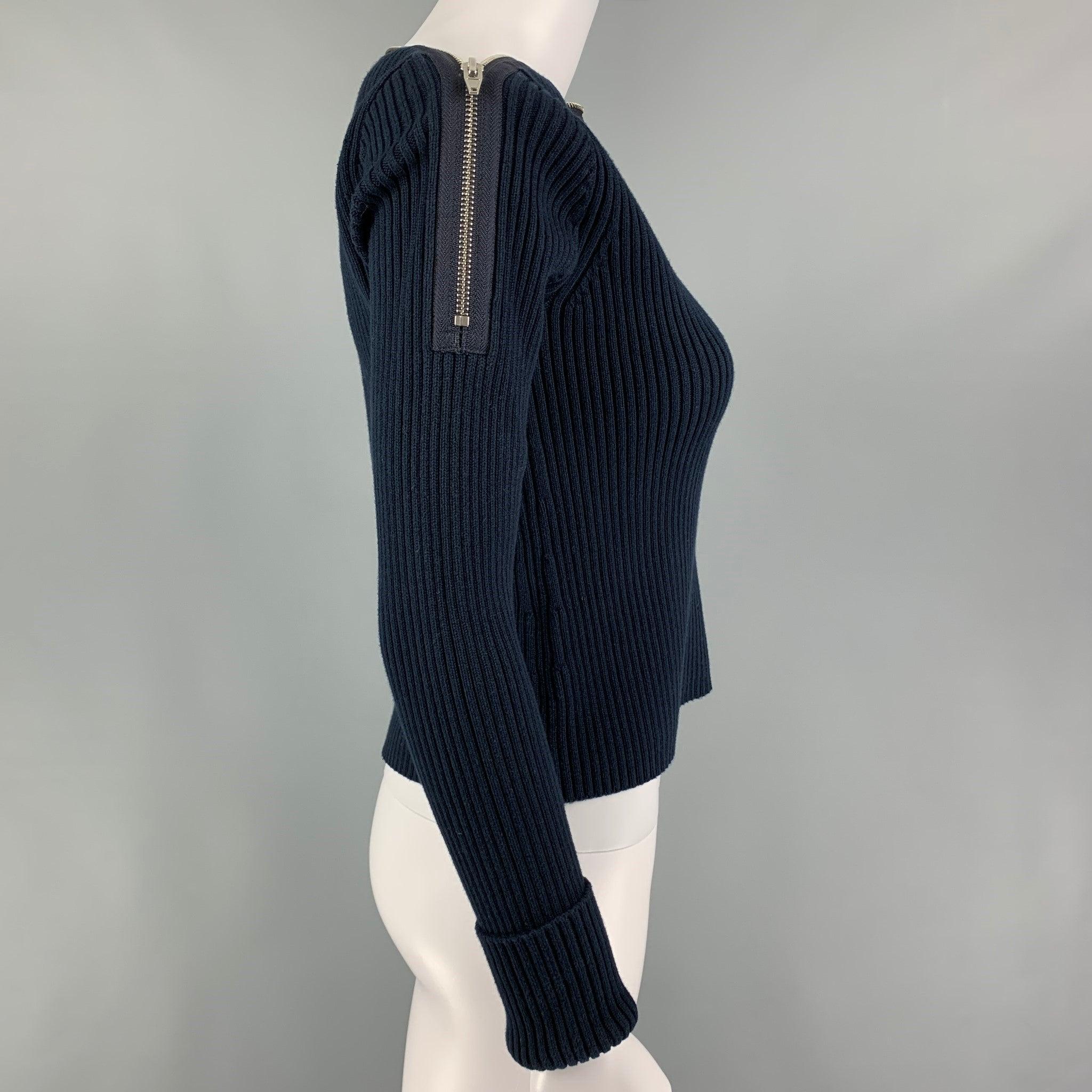 ALEXANDER WANG Size XS Navy Cotton Blend Ribbed Pullover In Excellent Condition For Sale In San Francisco, CA