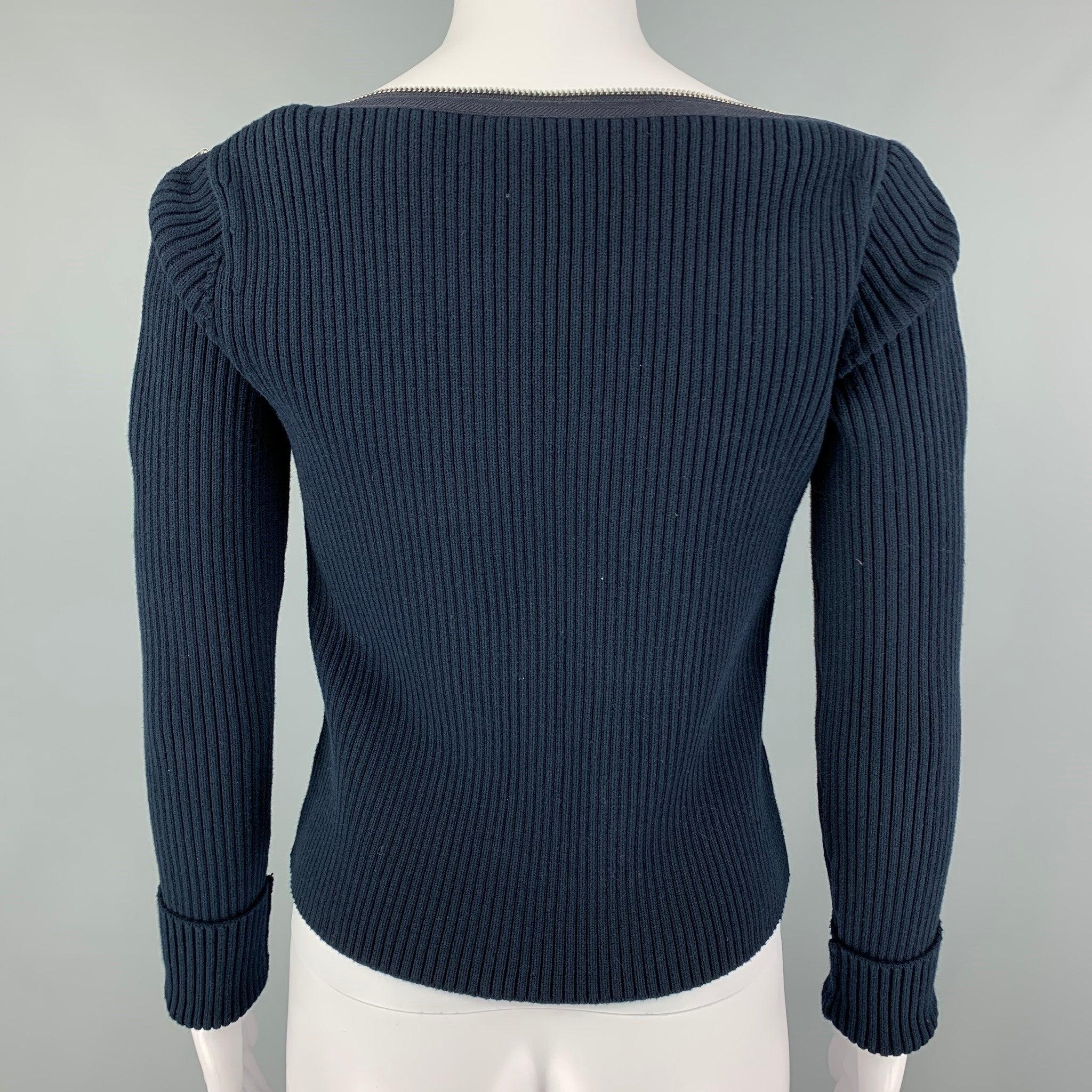 Women's ALEXANDER WANG Size XS Navy Cotton Blend Ribbed Pullover For Sale