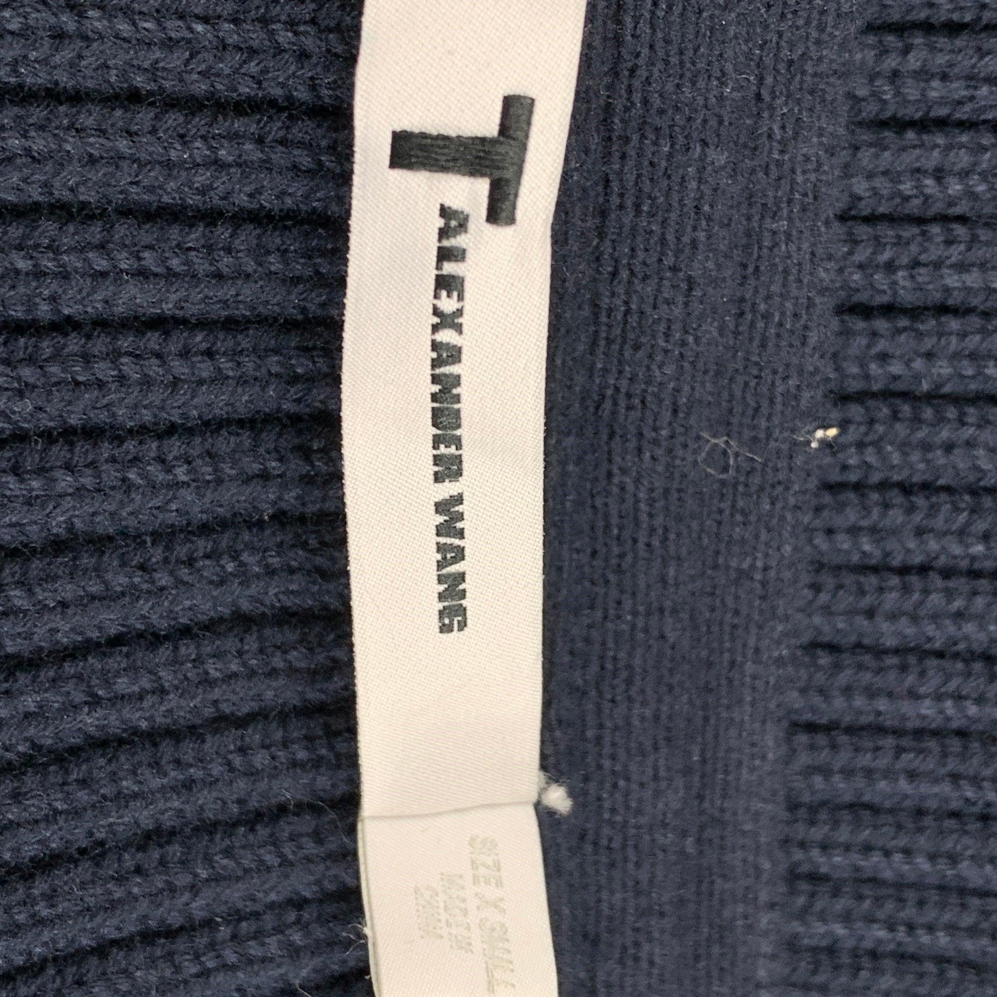 ALEXANDER WANG Size XS Navy Cotton Blend Ribbed Pullover For Sale 2