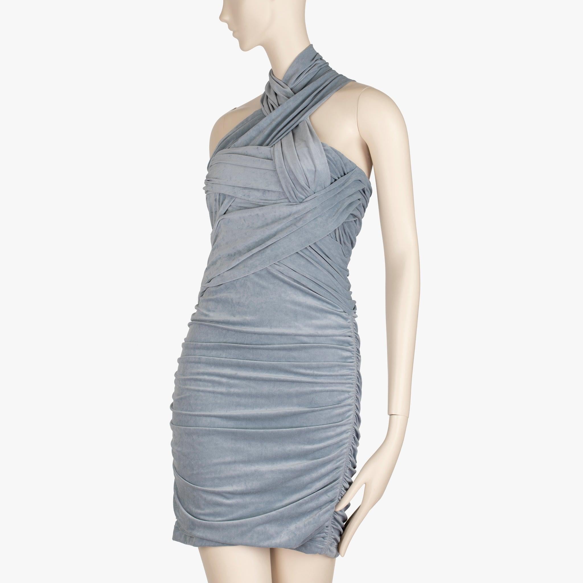 Alexander Wang - Bleu ardoise - Mini robe dos nu en jersey drapé et froncé Neuf - En vente à Sydney, New South Wales