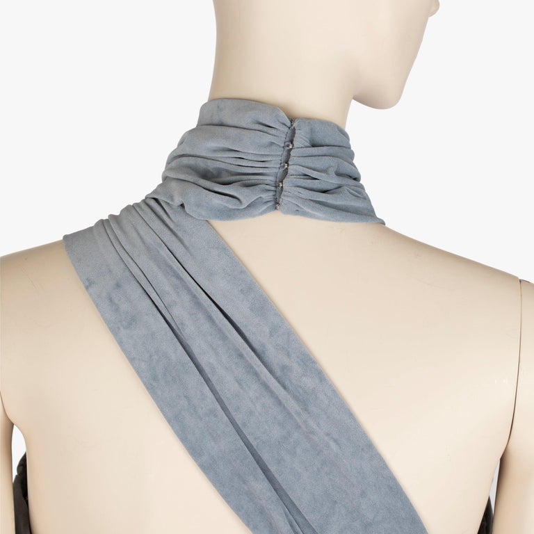Alexander Wang Slate Blue Crossover Draping, Ruched Jersey Halter Mini Dress  For Sale at 1stDibs