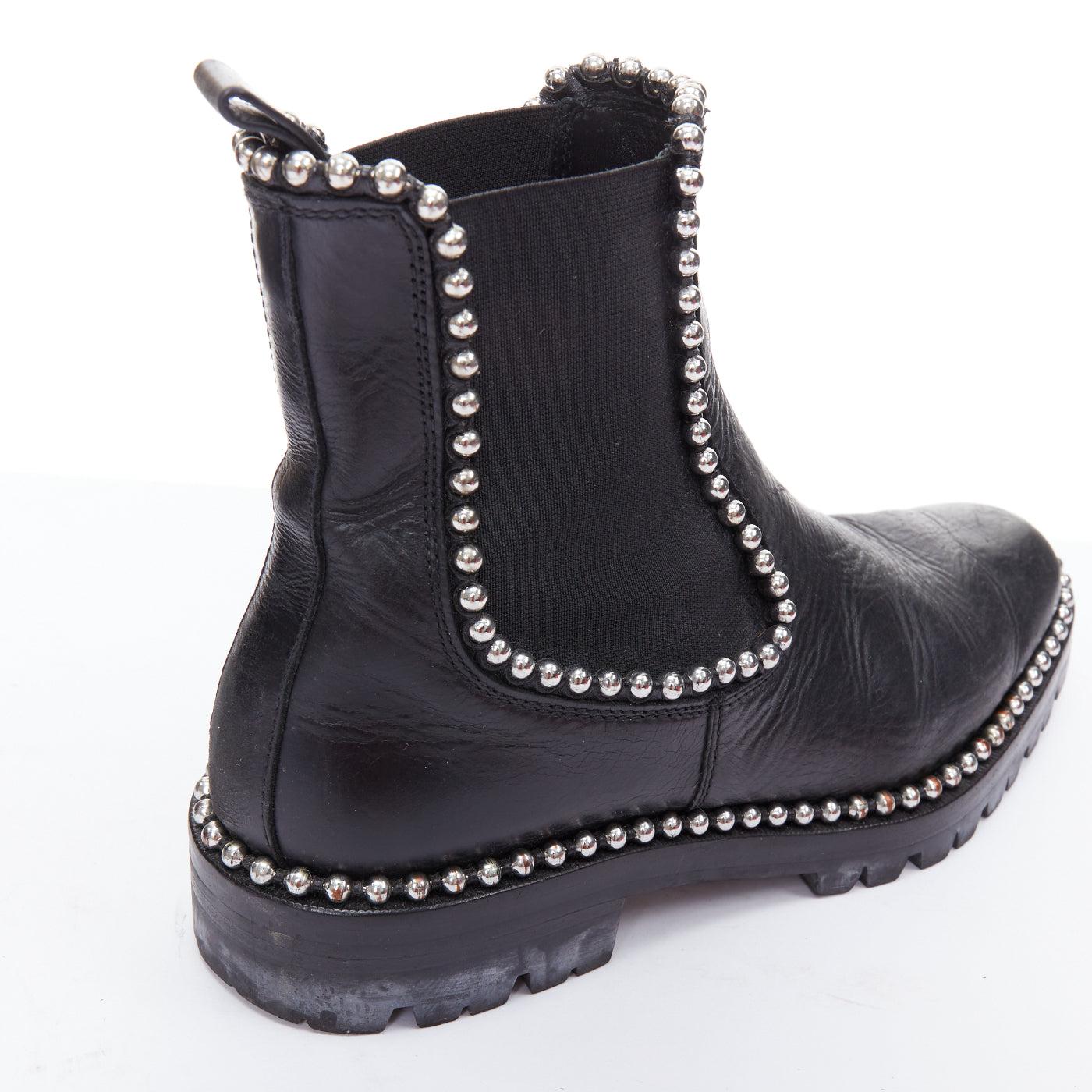 ALEXANDER WANG Spencer black silver studded ankle chelsea boots EU39 For Sale 3