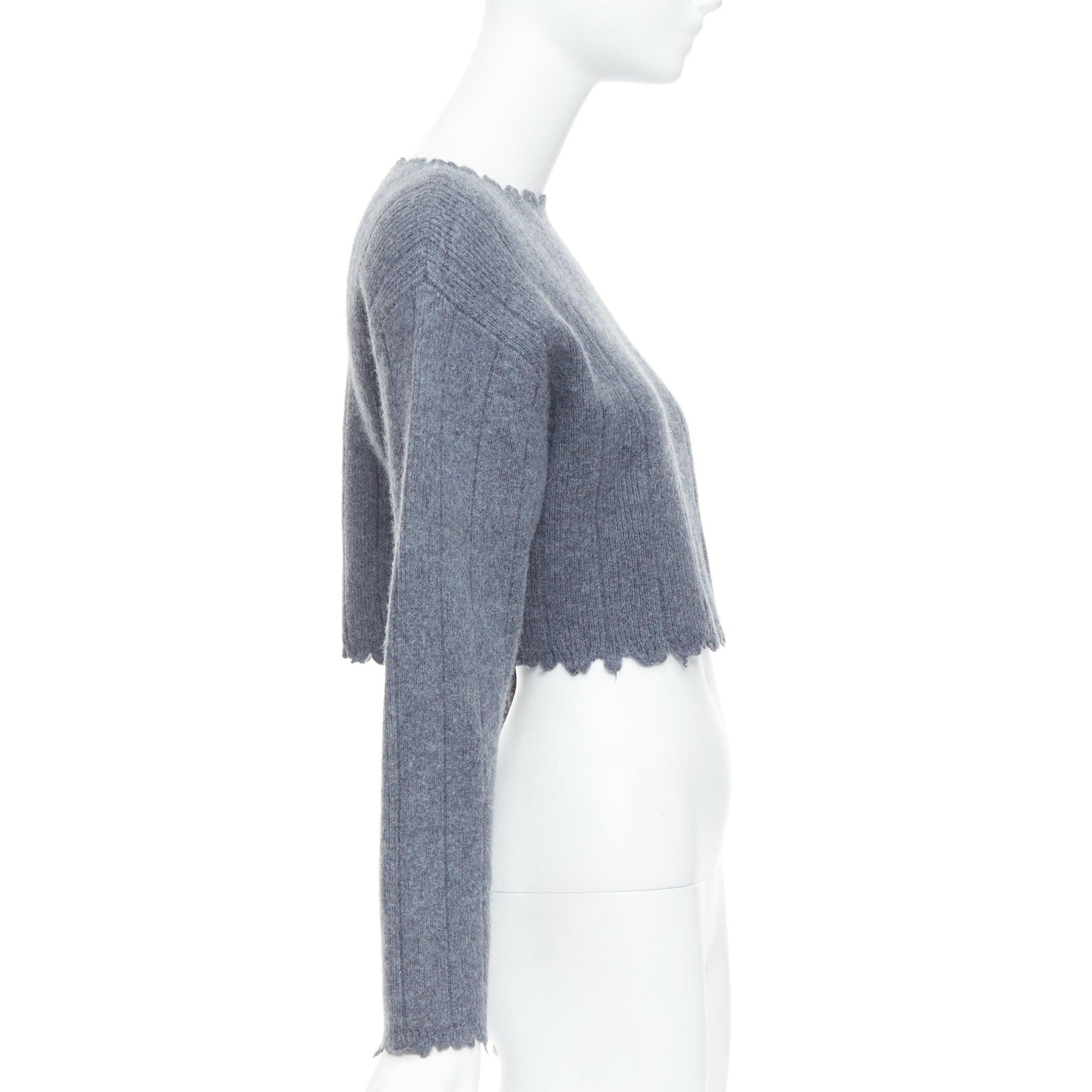 ALEXANDER WANG T 100% Merinowolle Grauer Pullover mit distressed edge cropped edge XS Damen im Angebot