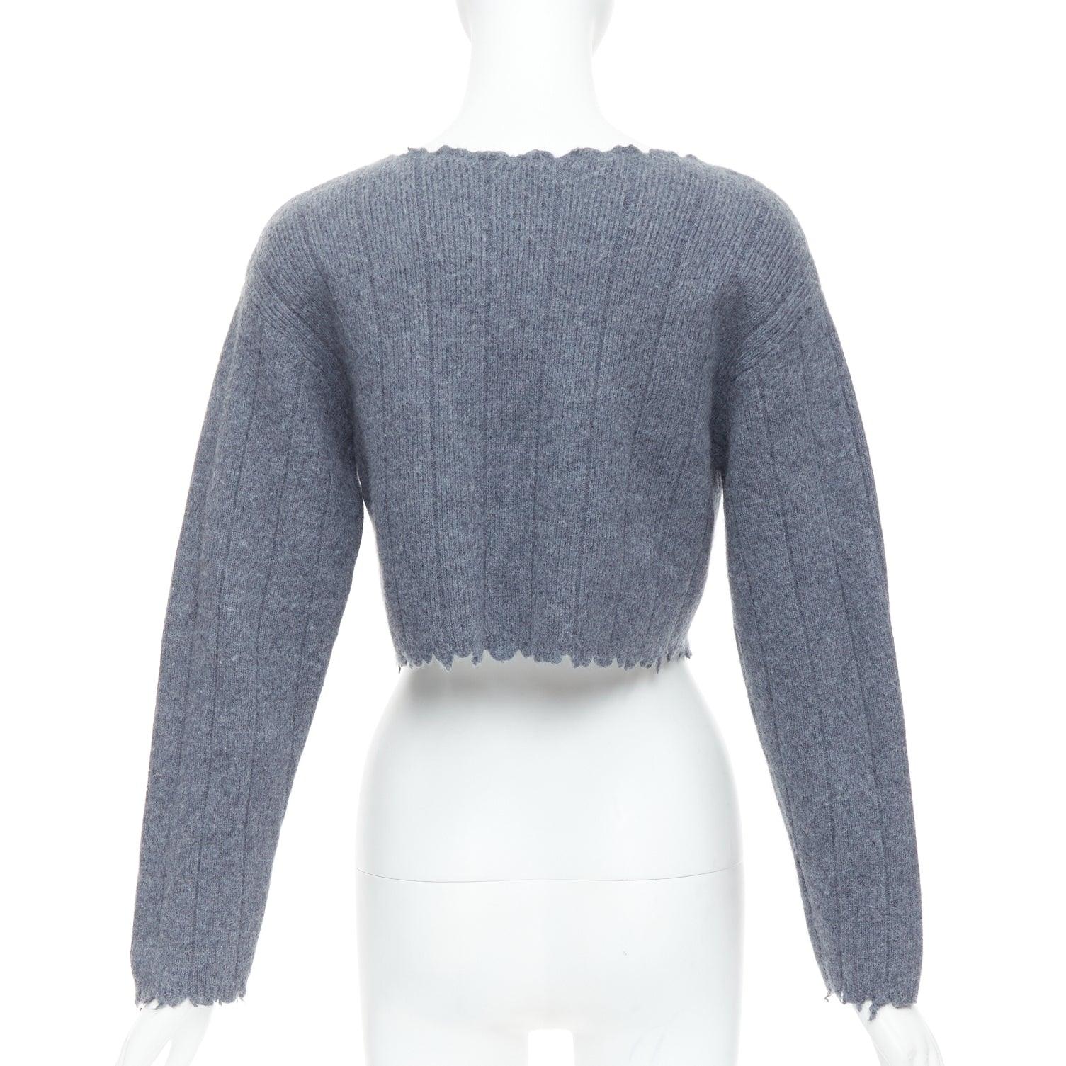 ALEXANDER WANG T 100% Merinowolle Grauer Pullover mit distressed edge cropped edge XS im Angebot 1