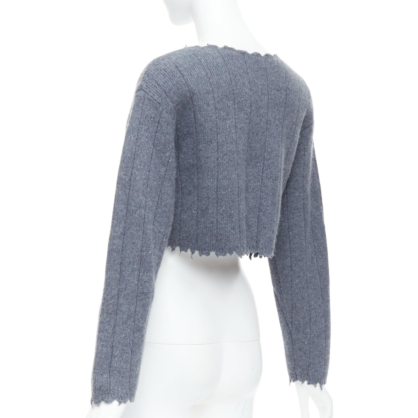ALEXANDER WANG T 100% Merinowolle Grauer Pullover mit distressed edge cropped edge XS im Angebot 2