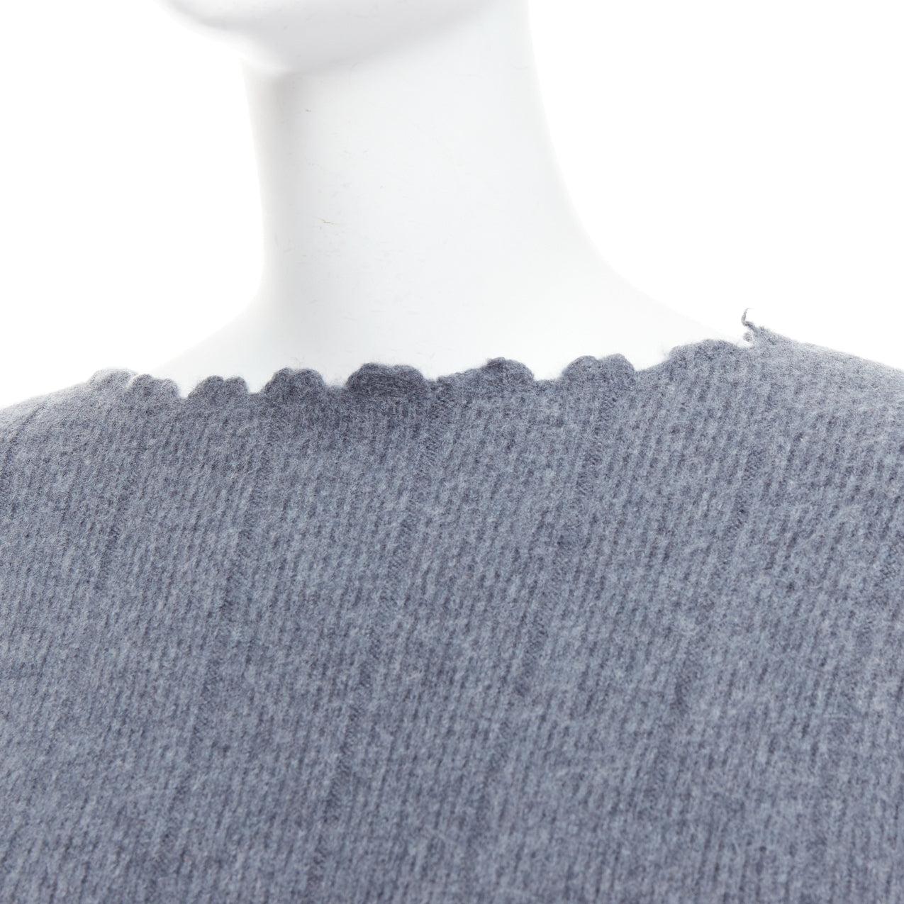 ALEXANDER WANG T 100% Merinowolle Grauer Pullover mit distressed edge cropped edge XS im Angebot 3