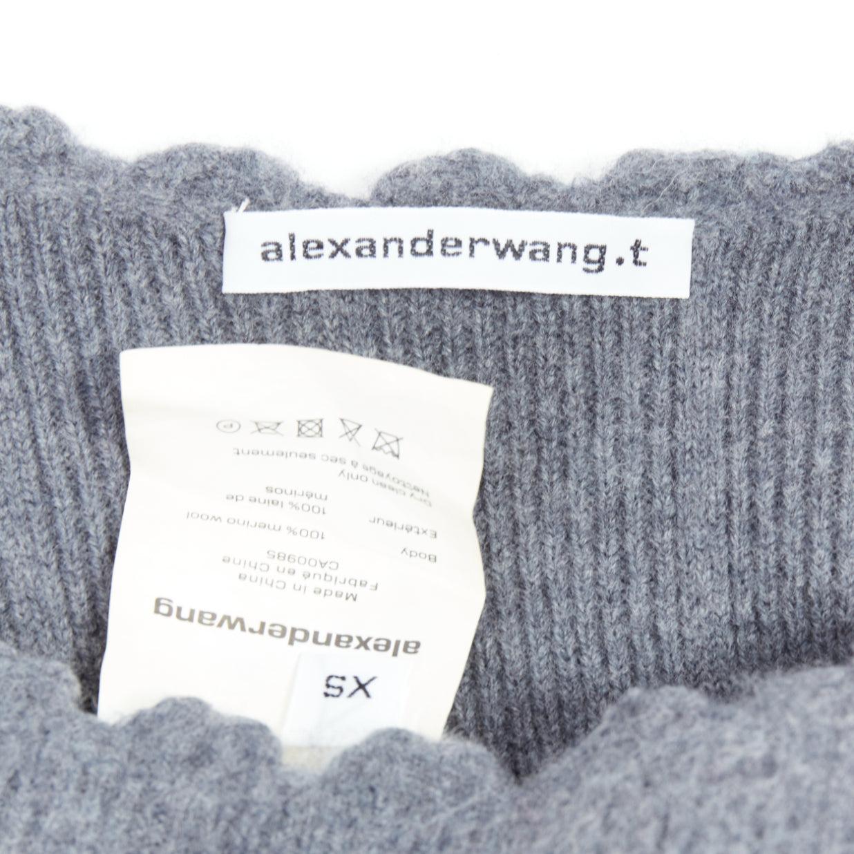 ALEXANDER WANG T 100% Merinowolle Grauer Pullover mit distressed edge cropped edge XS im Angebot 4