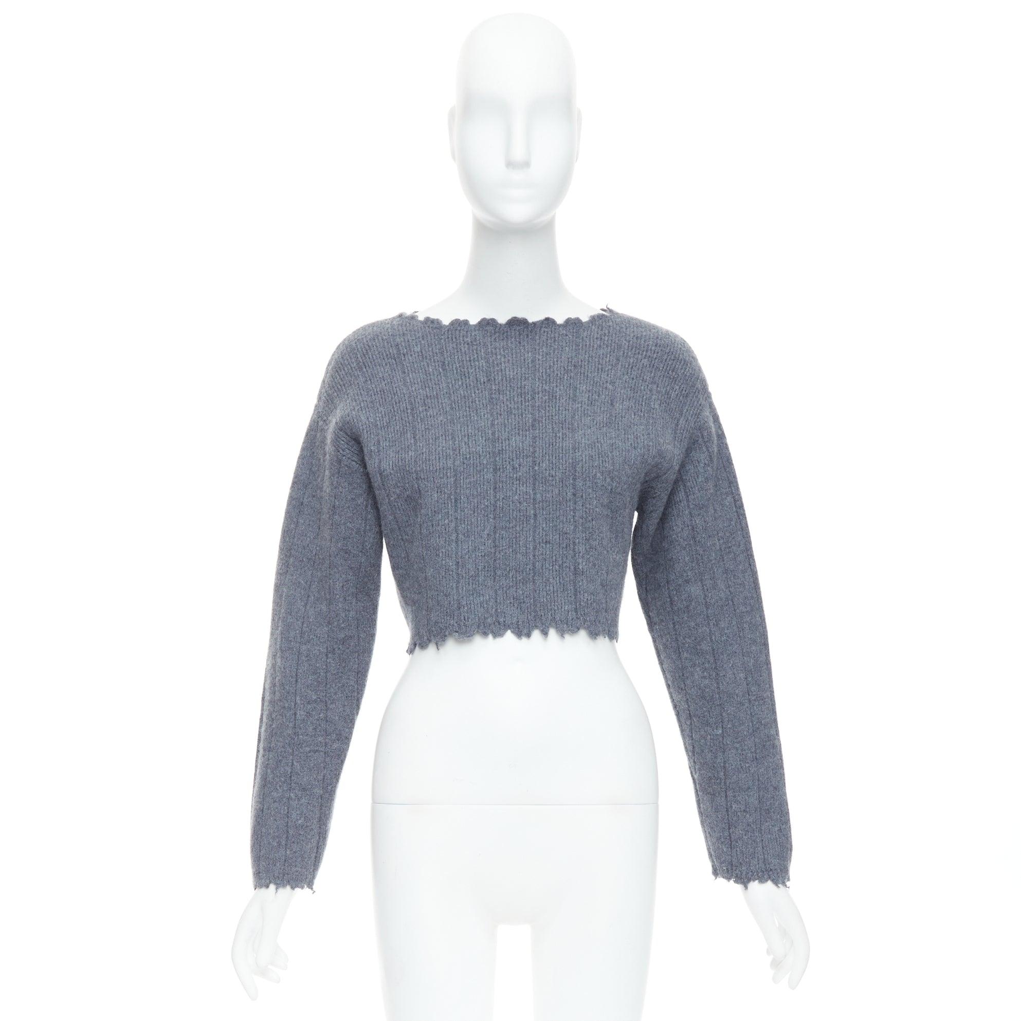 ALEXANDER WANG T 100% Merinowolle Grauer Pullover mit distressed edge cropped edge XS im Angebot 5