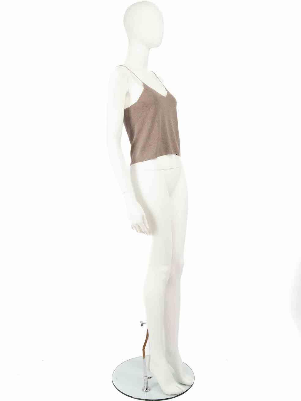 CONDITION is Very good. Minimal wear to top is evident. Minimal wear to the left underarm with pulls to the knit on this used T Alexander Wang designer resale item.
 
 Details
 Brown
 Viscose
 Tank top
 Cropped length
 V neckline
 Fine knitted and