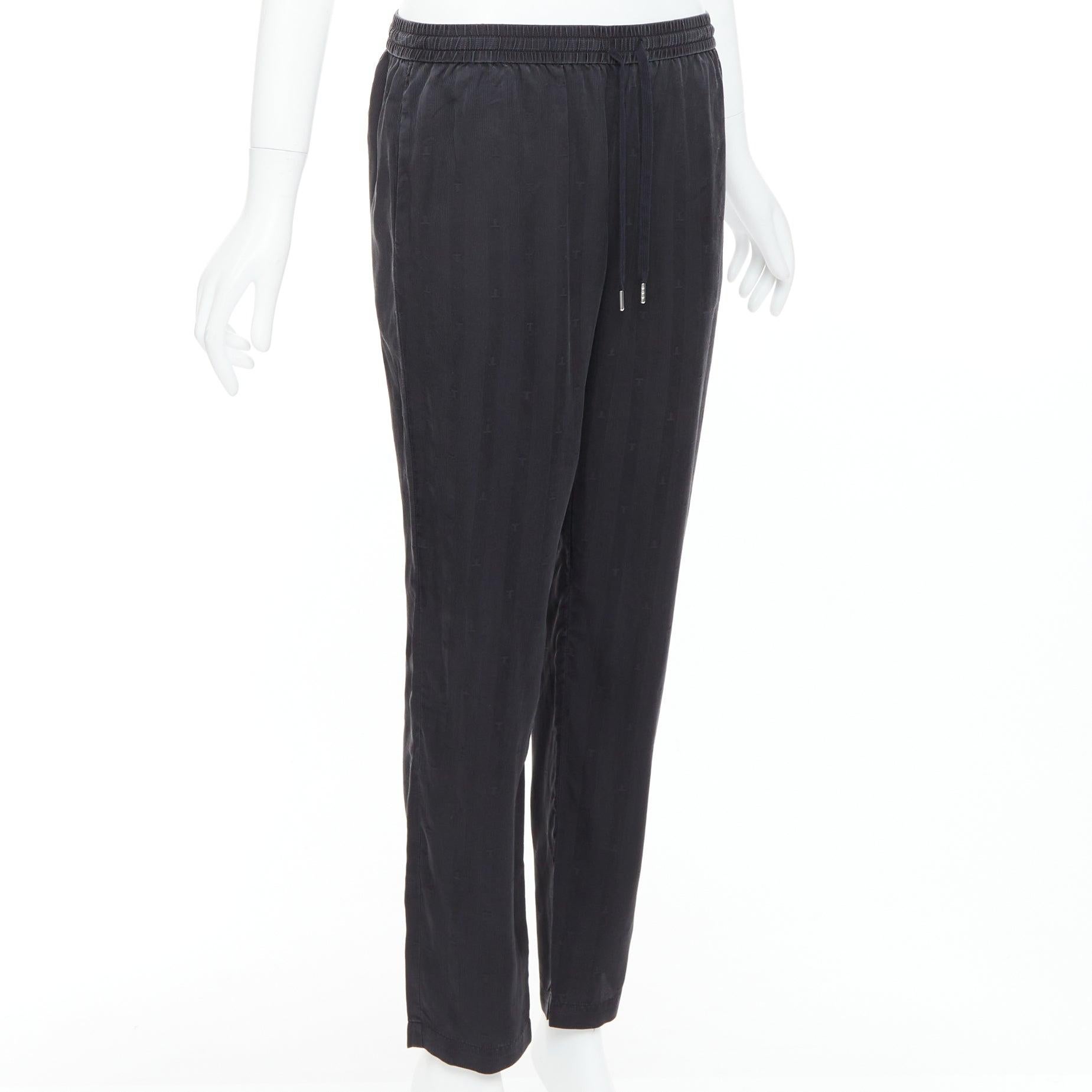 Black ALEXANDER WANG T black 100% washed silk T logo pajama pants XS For Sale