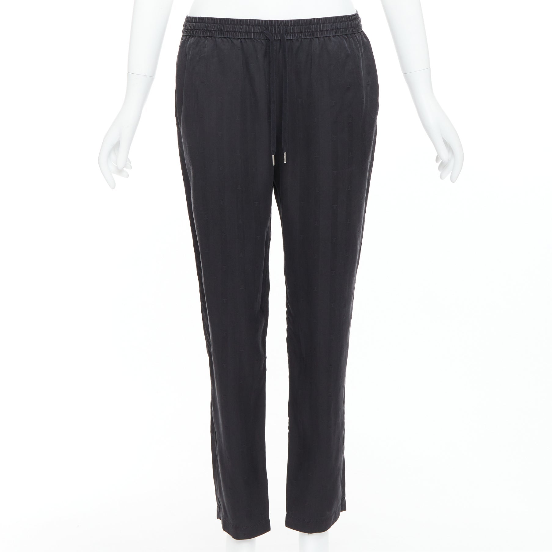 Pre-owned Alexander Wang T Black 100% Washed Silk T Logo Pajama Pants Xs