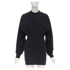 ALEXANDER WANG T black cotton crewneck sweater cinched waist mini dress XS